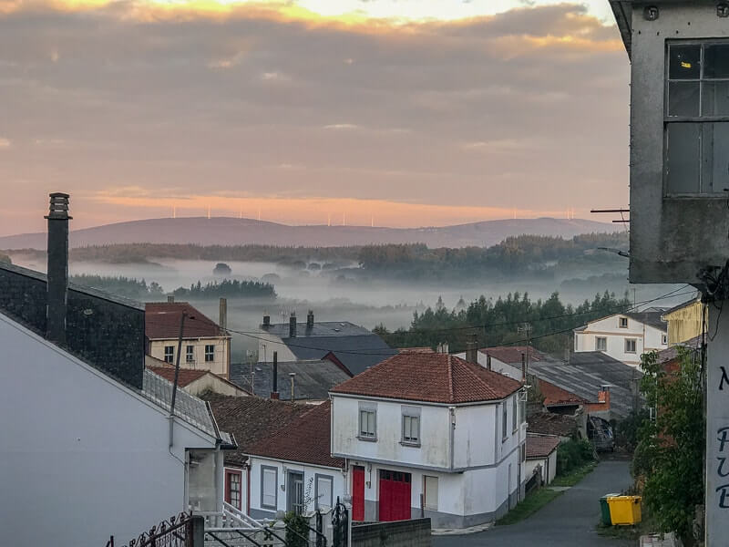 Sunrise over the town of Palas de Reis which is on the last 100 km of the Camino.