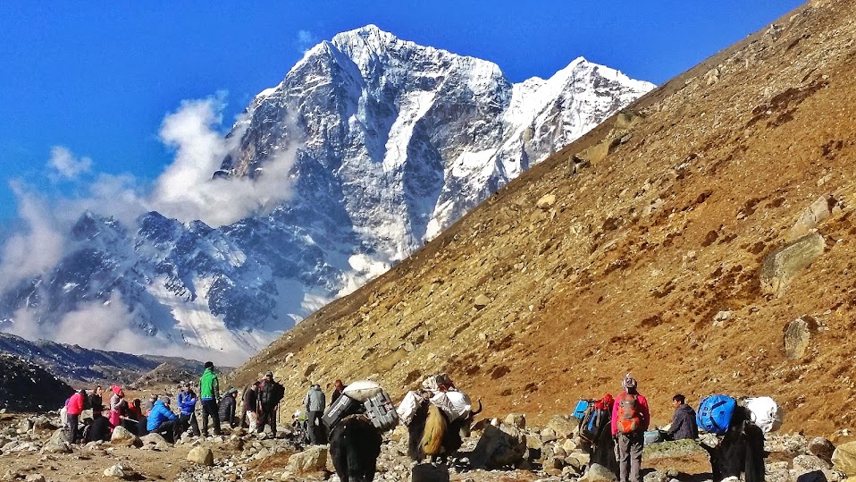 The trees are all gone at this point along the EBC trail in Nepal.