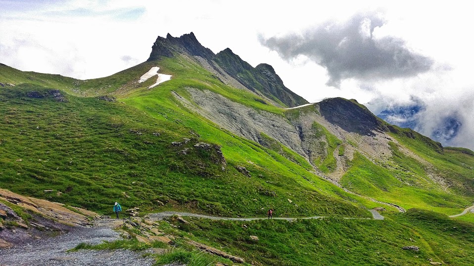 Ascending past the Bachalpsee up to the Faulhorn among grass and wild flower covered mountains.