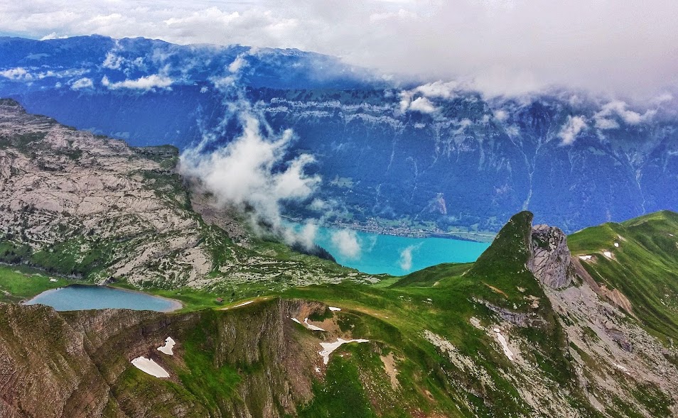 View of Lake Brienz from the Faulhorn Summit in the Bernese Alps.