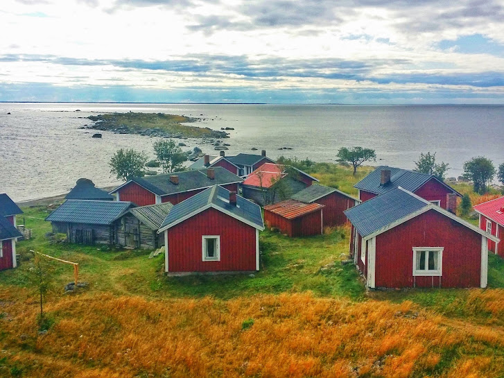 A few of the 40 cabins found on Maakalla, a remote fishermen's island off the coast of Kalajoki, Finland.