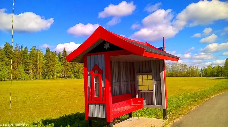 colourful bus stops in rural Finland