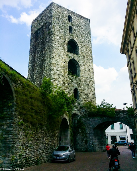 The remains of the city wall and bell tower in Como, which date back to the 12th century. 