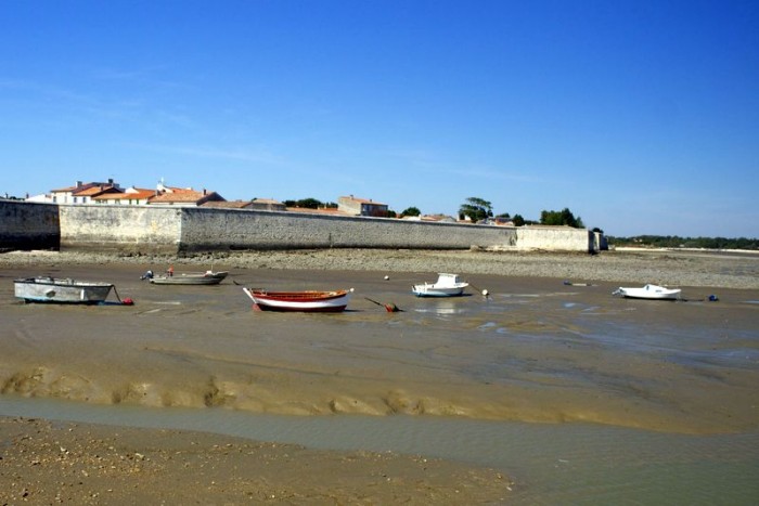 Boats seen at low tide on the Isle of Aix, Poitou-Charentes