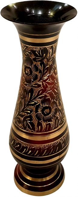 An authentic brass vase with beautiful Indian inspired designs are a staple in Indian homes. 