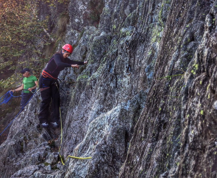 Laurel doing a via ferrata (Klettersteig) near Chamonix