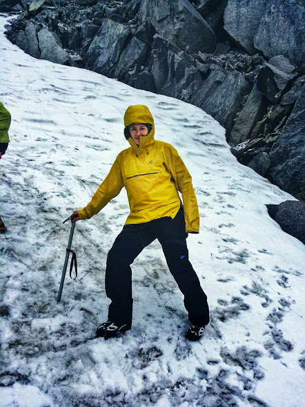 Taking time to stop walking like a duck to capture my first time using crampons and an ice axe.