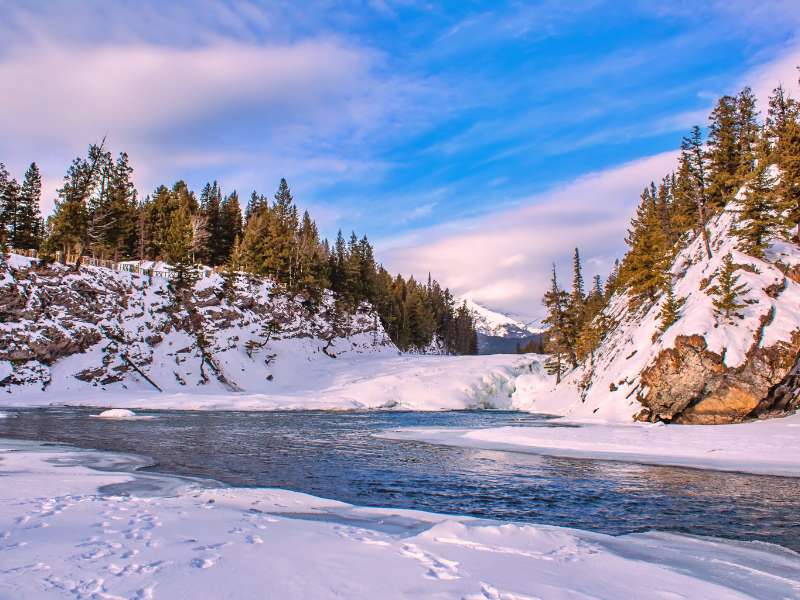 Winter Hiking to Bow Falls Viewpoint