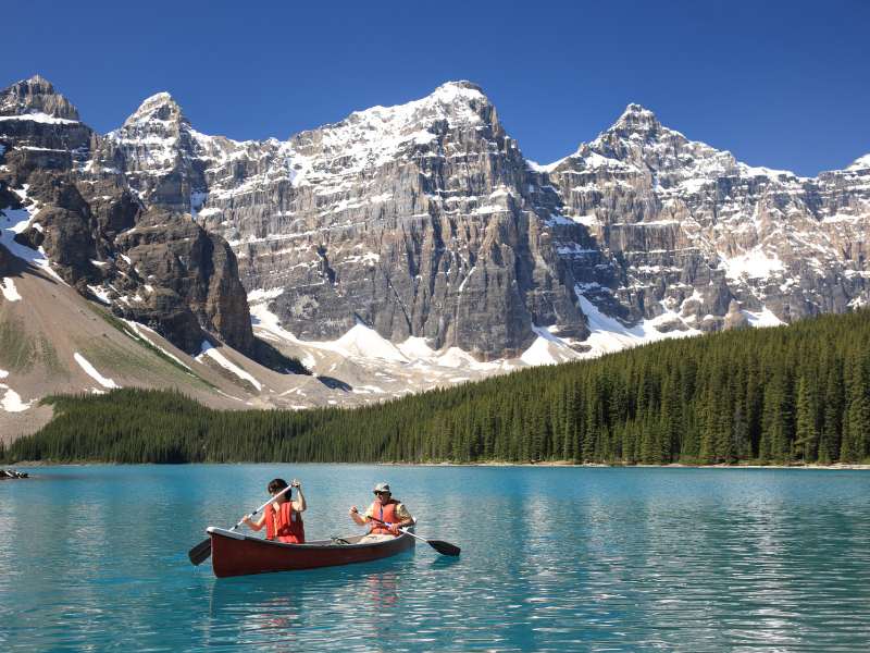 Canoeing in Lake Louise in the Canadian Rockies