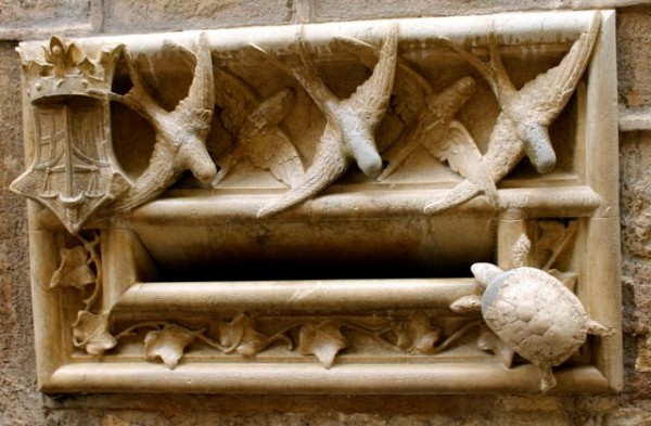 Art nouveau mailbox on the Archdeacon's house in the gothic quarter.