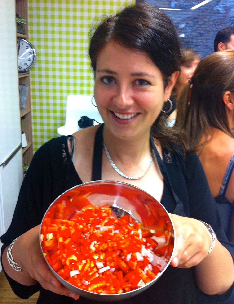 Laurel showing off her new-found pepper cutting skills.