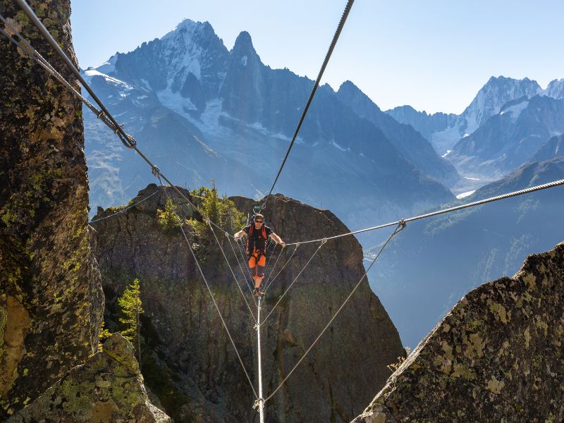 rope bridge on the Chamonix via ferrata