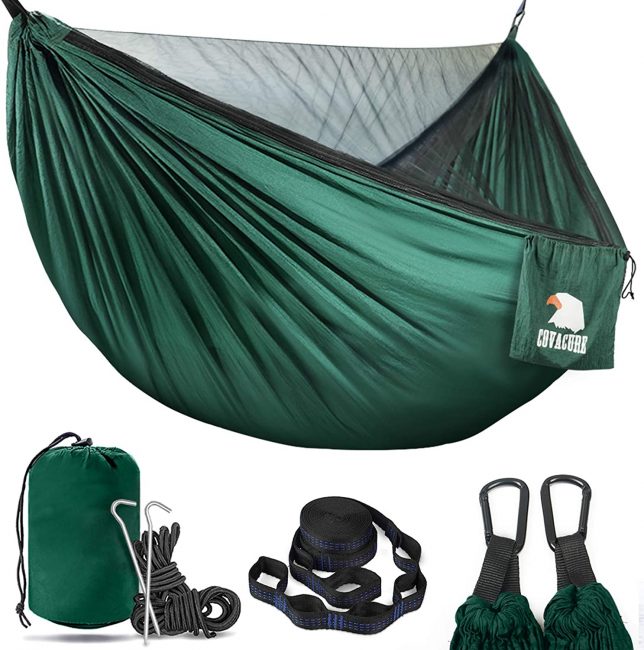 Covacure Double Hammock in green with mosquito net