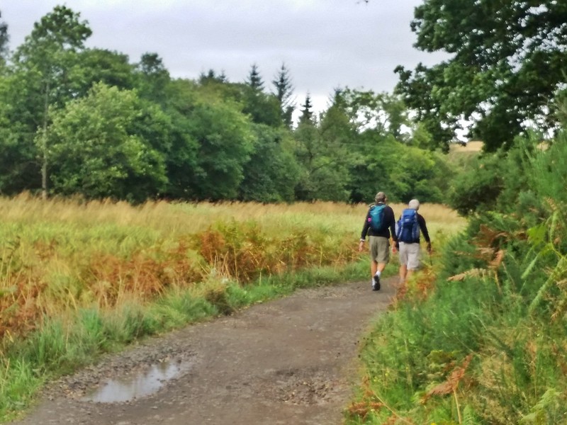 Two hikers hiking the West Highland Way in Scotland.