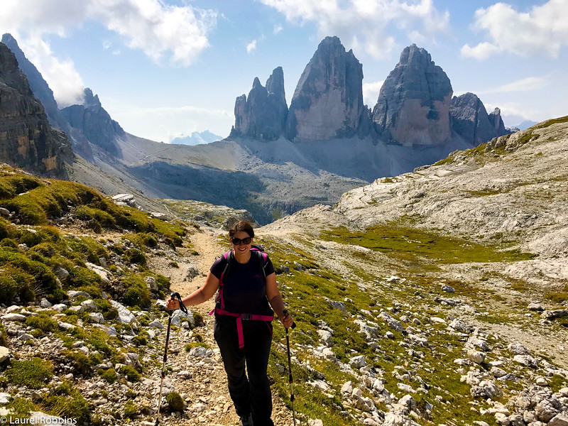 Laurel hiking the Dolomites on a 7-day hiking tour