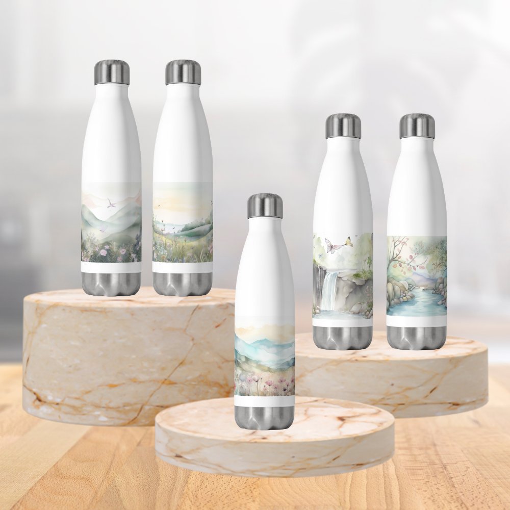 water bottle with floral watercolor design, good for nature lover hikers