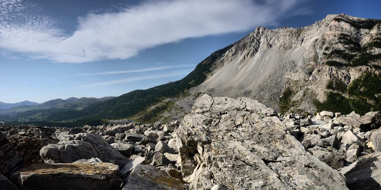 Frank Slide and Turtle Mountain seen from near the Frank Slide Interpretative Center