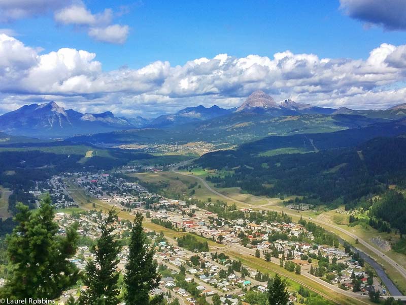 Overlooking the town of Blairmore and Coleman from Turtle Mountain. Crowsnest Mountain is on the right in the background. 