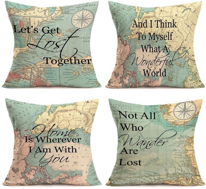 Travel inspired scatter cushions are the most comfortable travel decor you can add to your home.