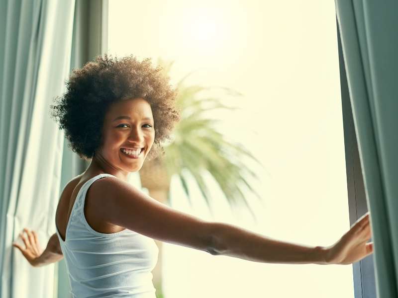 happy woman after waking up