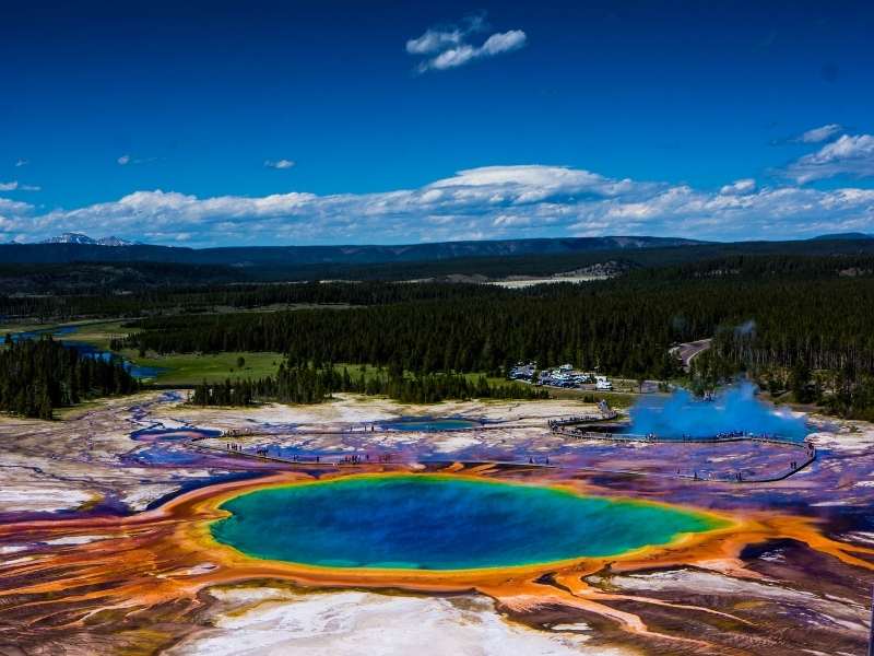 Grand Prismatic Spring Overlook is an easy trail that leads you to the most photographed thermal feature in Yellowstone National Park