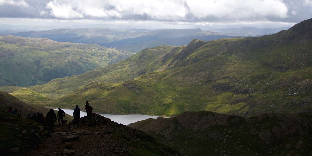 Hikers at the top of Mt. Snowdon, Wales for the 3 Peaks Challenge