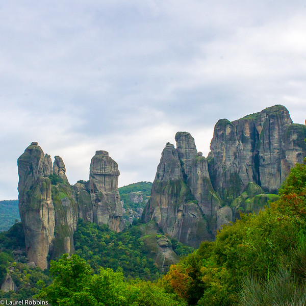 View of the unique sandstone pillars that make Meteora, Greece so unique