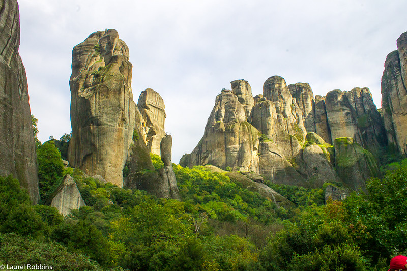 View of the unique sandstone pillars that make Meteora, Greece so unique