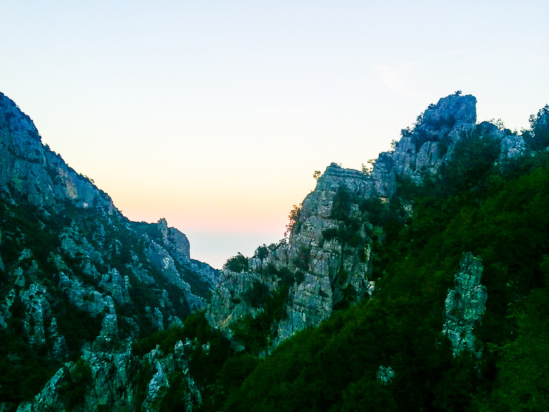 Views of both Mount Olympus and the Aegean Sea from Enipeas' Gorge in Mount Olympus National Park in Greece