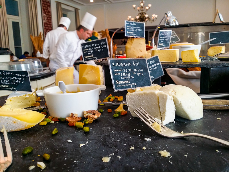 Huge selection of cheeses at the Kempinski Grand Hotel des Bains in St Moritz Swizterland