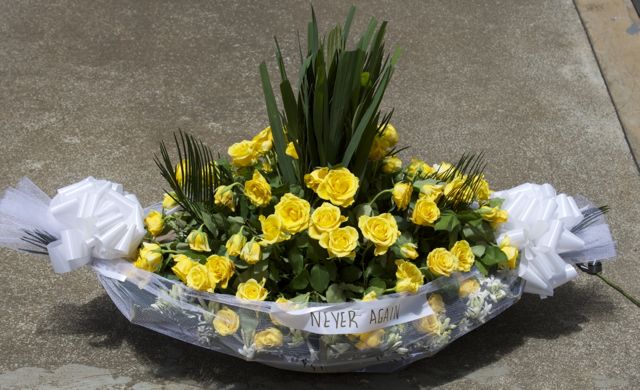 Flowers left in remembrance of a loved one at the Kigali Memorial Genocide Center