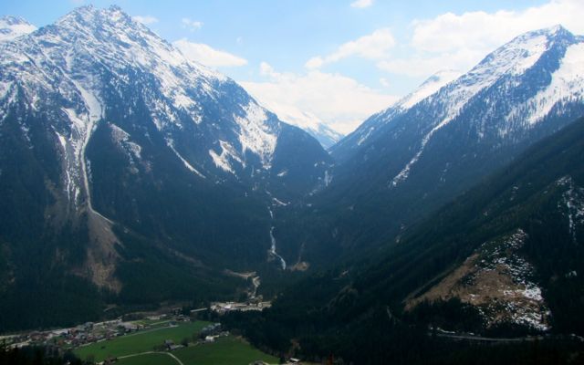 Krimml Waterfall as seen from a distance.