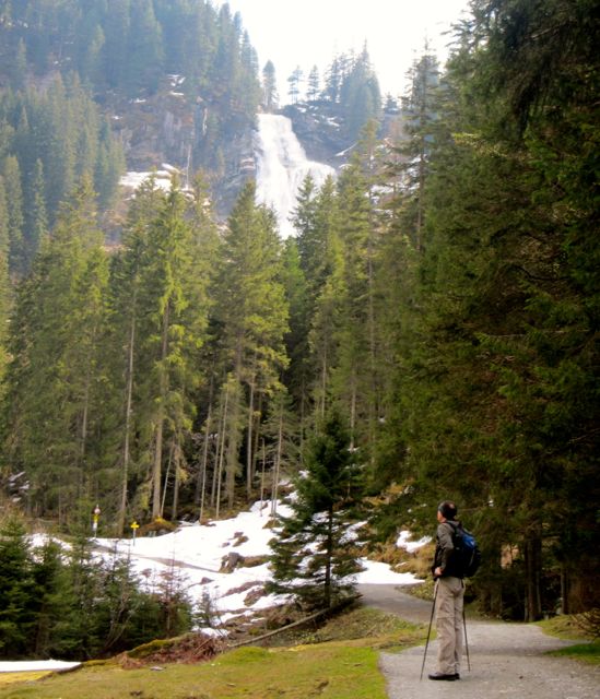 Looking up at Krimml Waterfall.