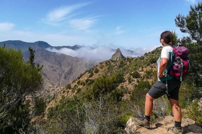 Laurel hiking on one of the mountain trails on the island of La Gomera, Spain