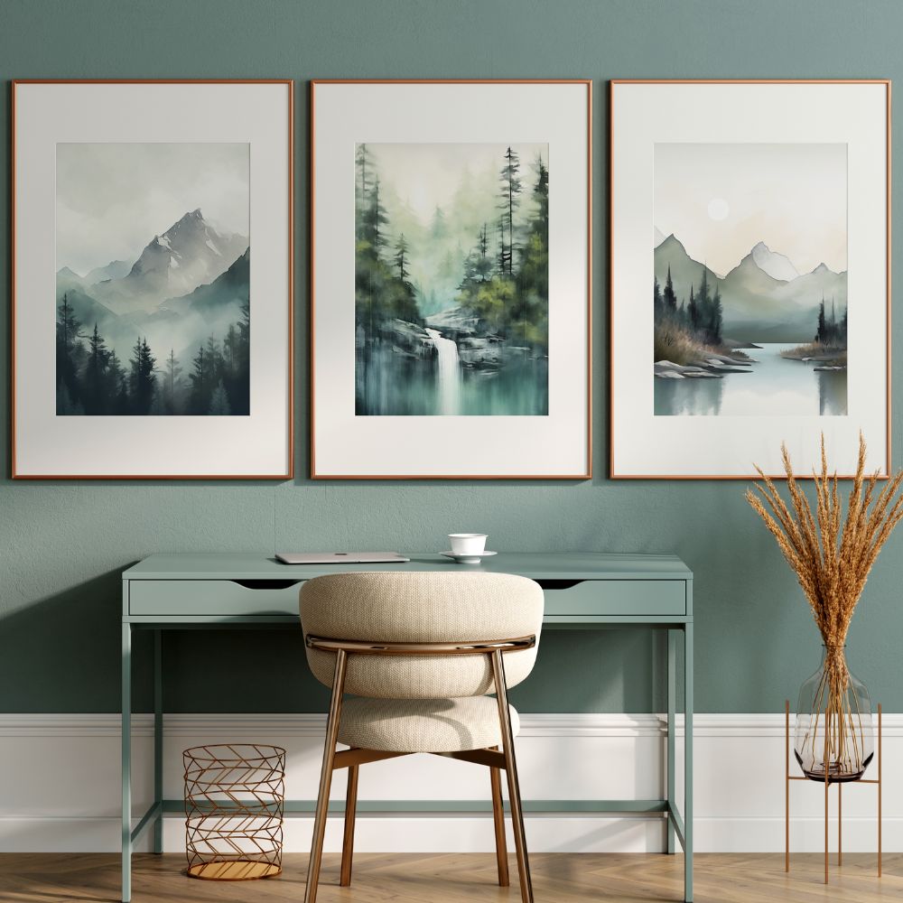 wall art of landscape watercolor 3-piece digital download art