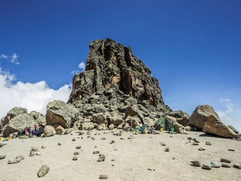 rocky mountain at lava tower camp on the kilimanjaro tour day 4