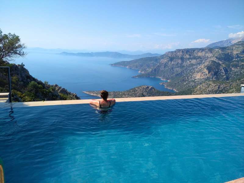 laurel at the pool of an accommodation after the lycian way walk