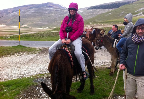 monti sibillini me on the back of a donkey