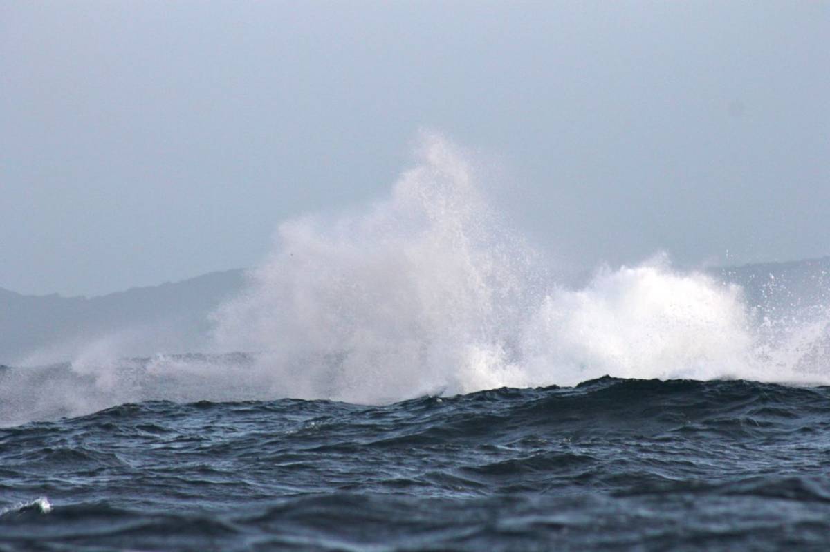 Whale spray, the actual whale missed by seconds while taking photos on a whale watching excursion in St. Lucia, South Africa