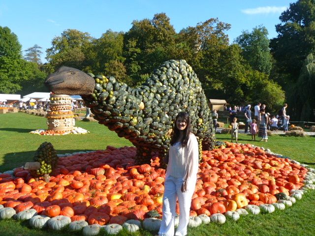 Baby and mama dino at the pumpkin festival Ludwigsburg in Baden-Württemberg, Germany