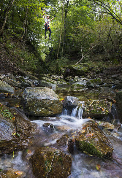 walking across a ravine on a narrow cable was quite an adventure near Como in Italy