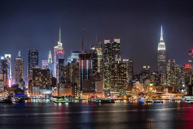 The NYC skyline at night is magical. Enjoy one of the best views of NYC from the Hudson Waterfront. 