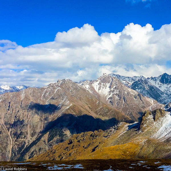 Views over the Tien Shan Mountains from the top of Shymbulak near Almaty, Kazakhstan. 