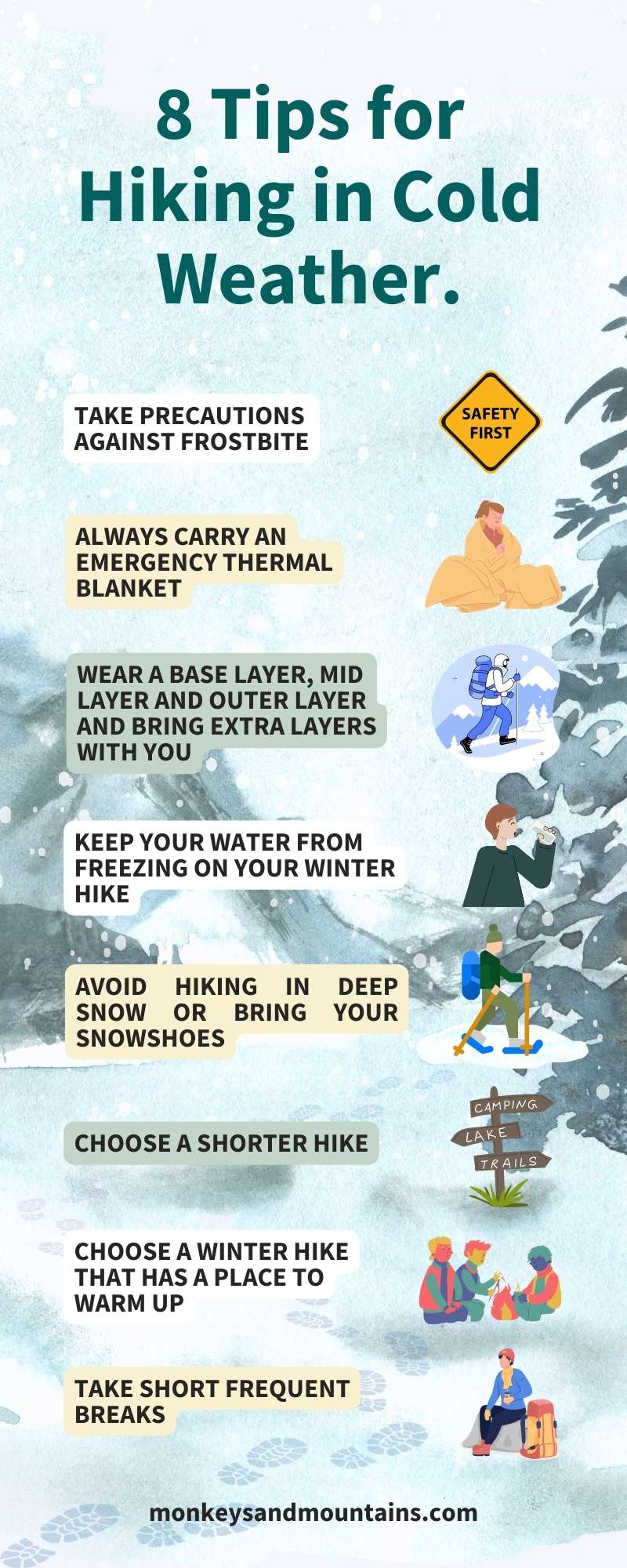 8 tips when hiking in a cold weather