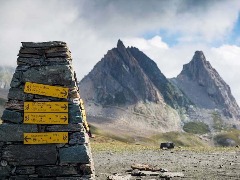 signs for hikers on the Tour du Mont Blanc