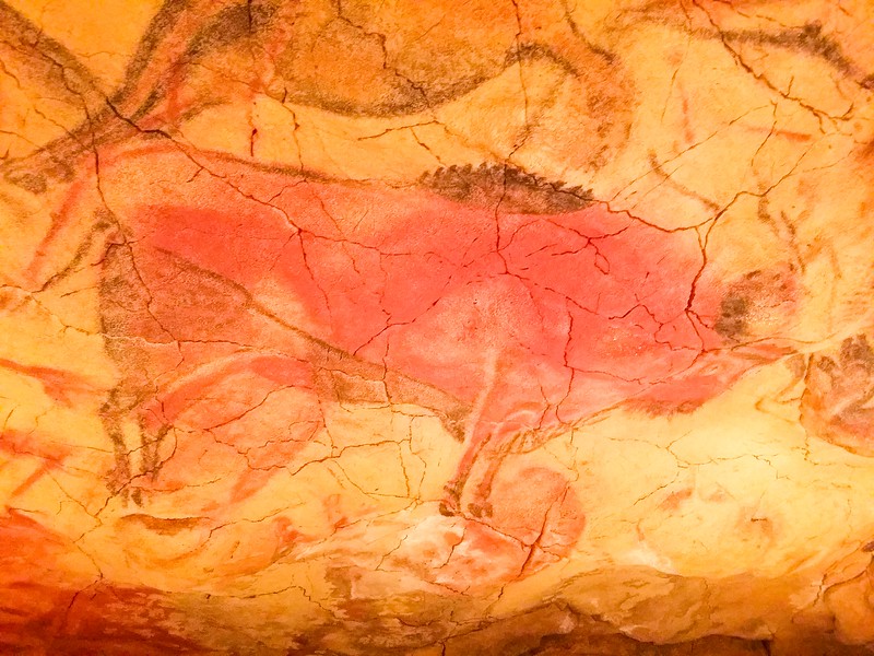 Rock paintings in UNESCO site Altamira Cave in Cantabria. 