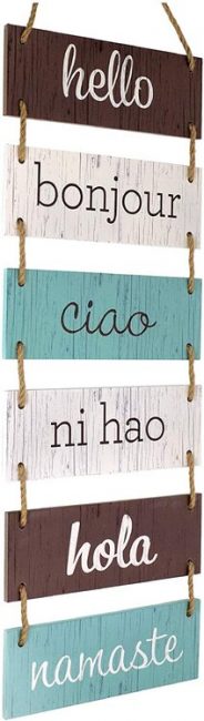 Learn to say hello in different languages and add something new to your travel decor. 