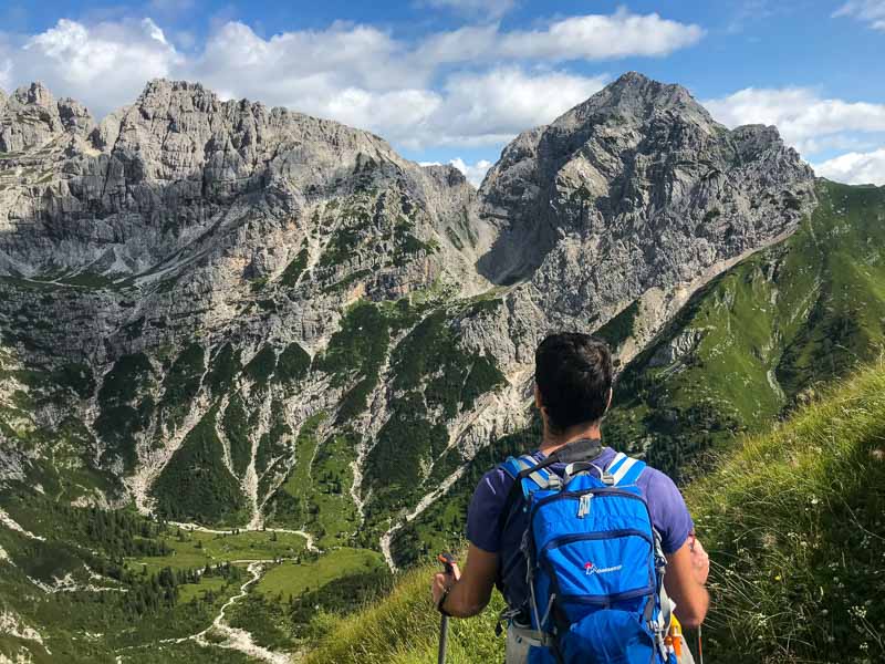 hiker enjoying a hiking tour in Europe (Dolomites)