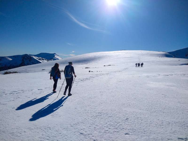 winter hiking in a very cold weather