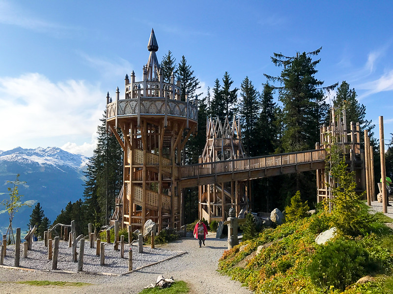 The Spruce Tree Castle will keep children entertained while you soak in the views from the nearby mountain hut.